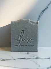 Handcrafted activated charcoal soap with eucalyptus and tea tree essential oils