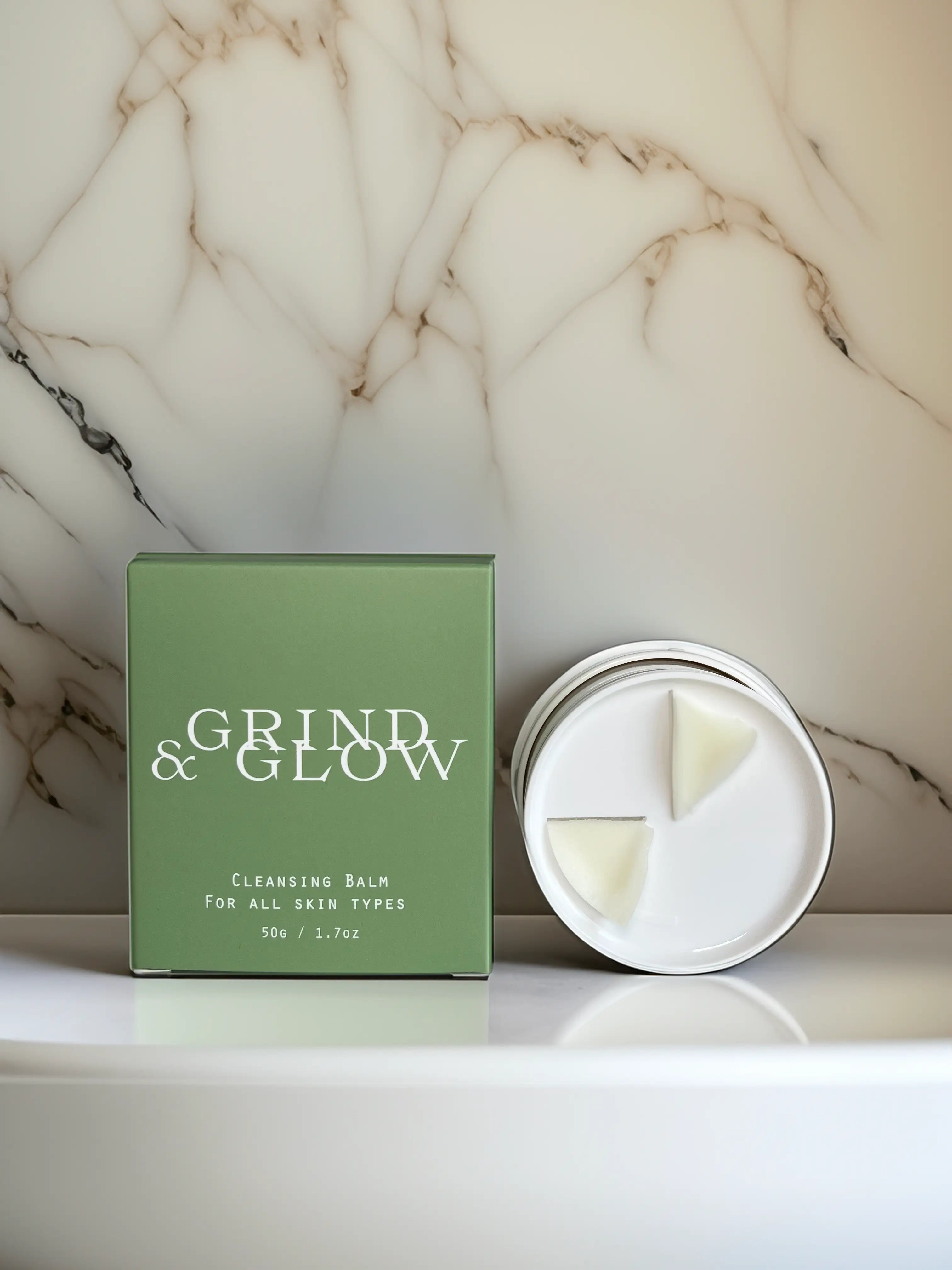 Grind & Glow Grinding Cleansing Balm Dubai – Natural balm-to-milk cleanser, perfect for all skin types, leaving skin glowing