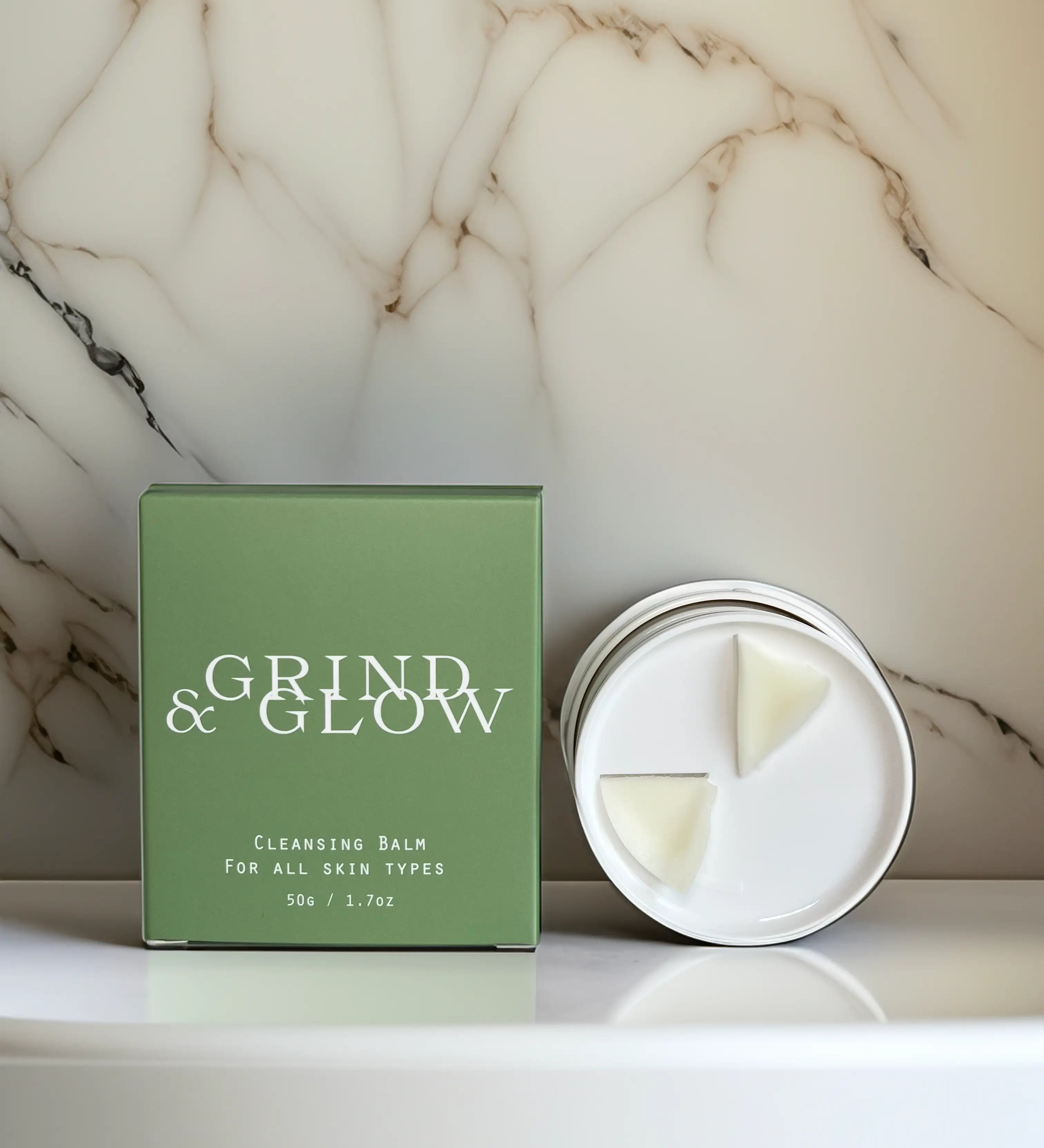 Grind & Glow Grinding Cleansing Balm Dubai – Natural balm-to-milk cleanser, perfect for all skin types, leaving skin glowing